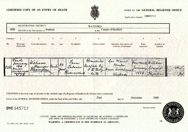 Rippington (William) 1886 Death Certificate